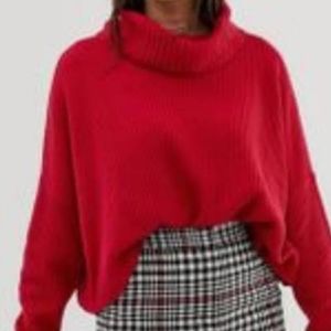 Hollister red cropped turtleneck sweater size xs